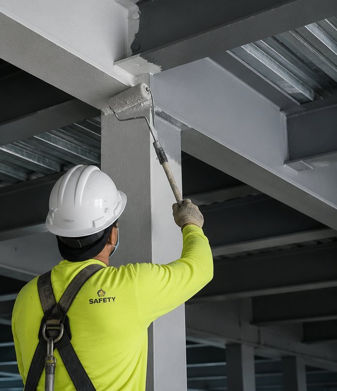 Aplikasi cat tahan api intumescent coating pada struktur baja