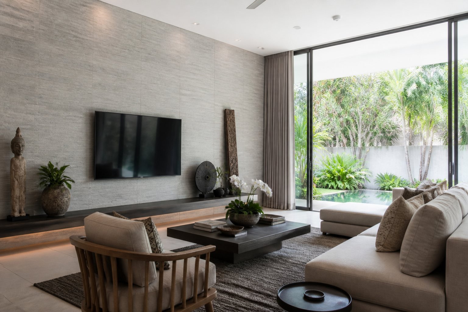 Proyek ruang keluarga dengan Elegant Stone