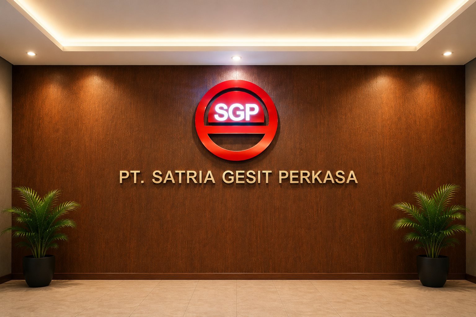Dinding kantor PT Satria Gesit Perkasa dengan logo SGP
